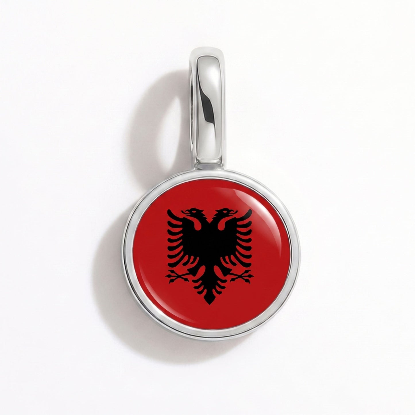 Flag charm Albania – rectangular silver