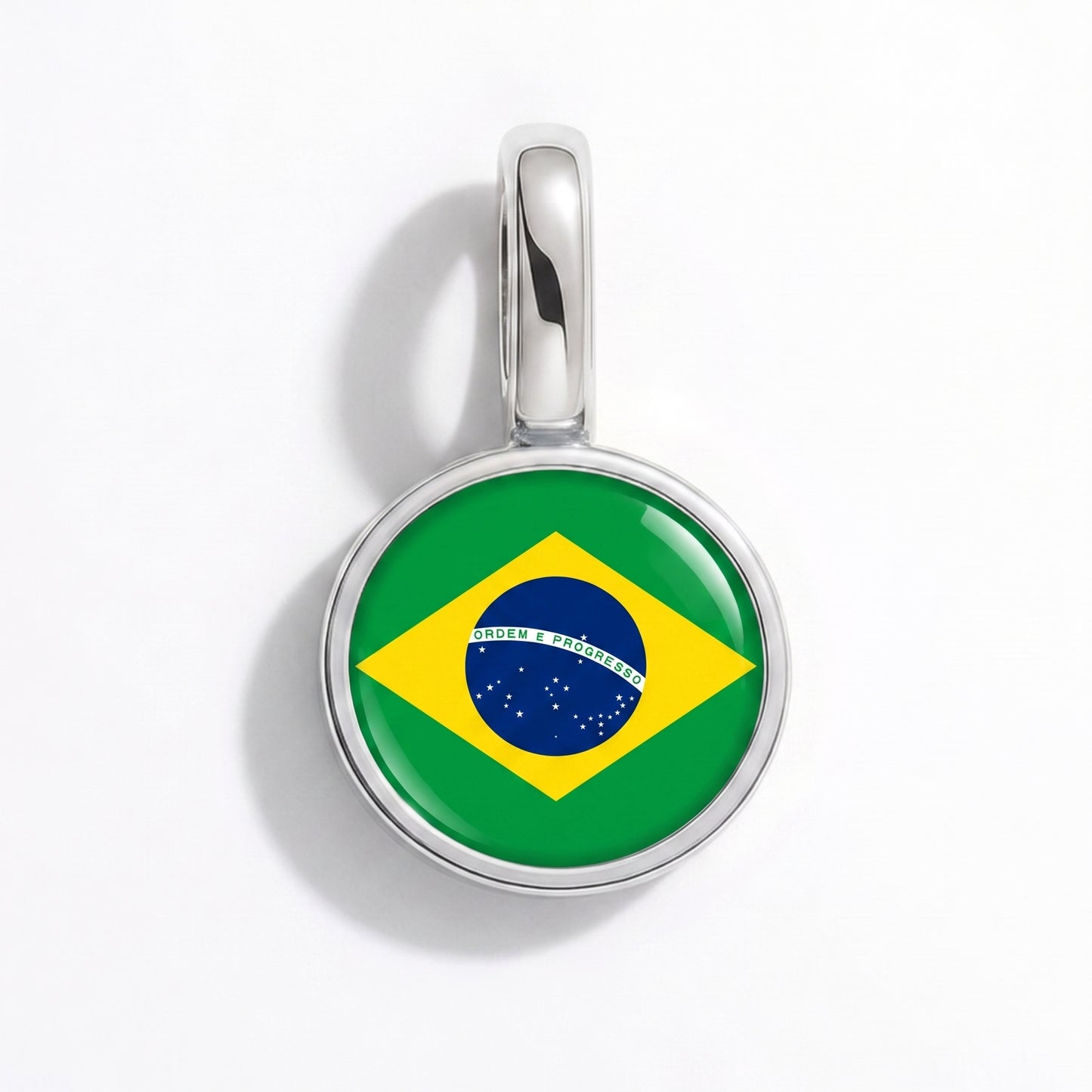 Flag charm Brazil – round silver