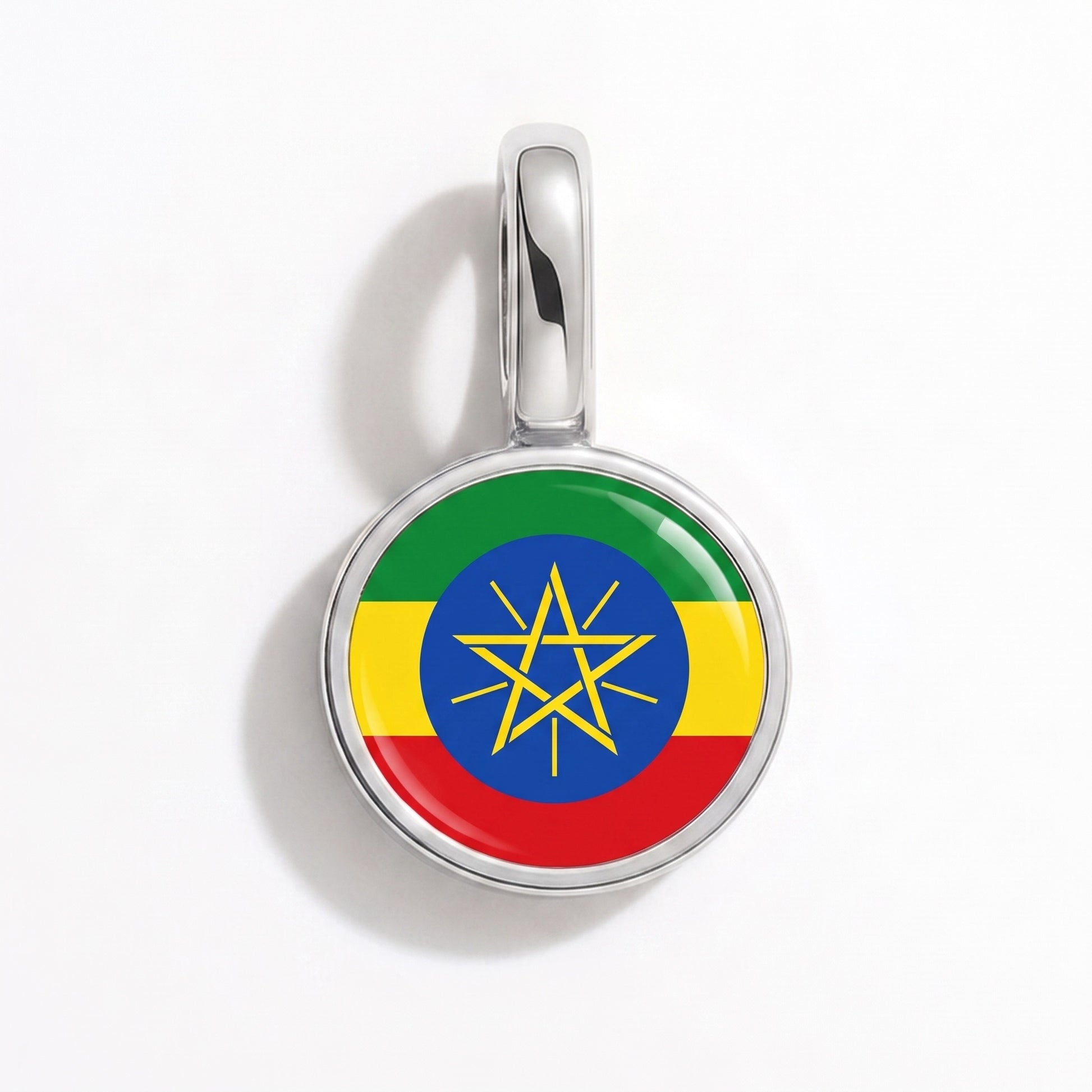 Flag charm Ethiopia – round silver