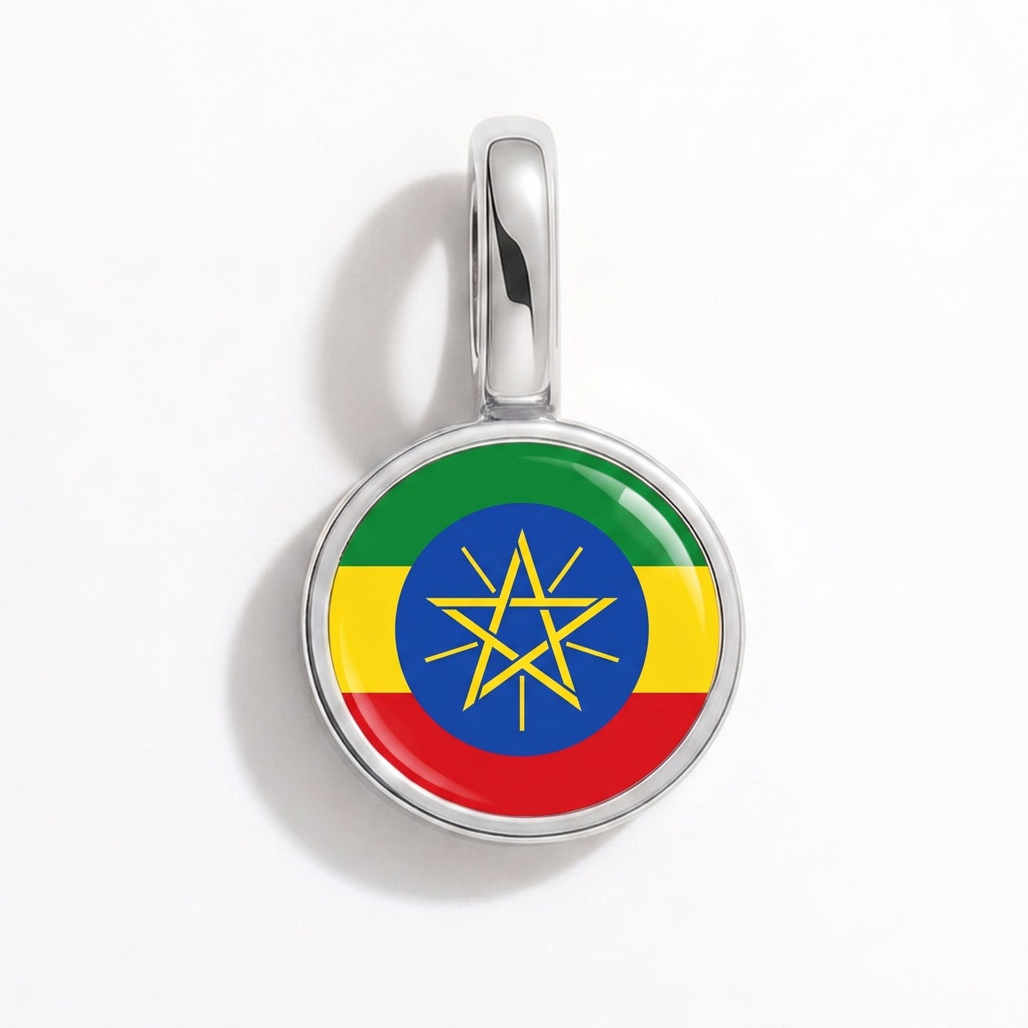 Flag charm Ethiopia – rectangular silver