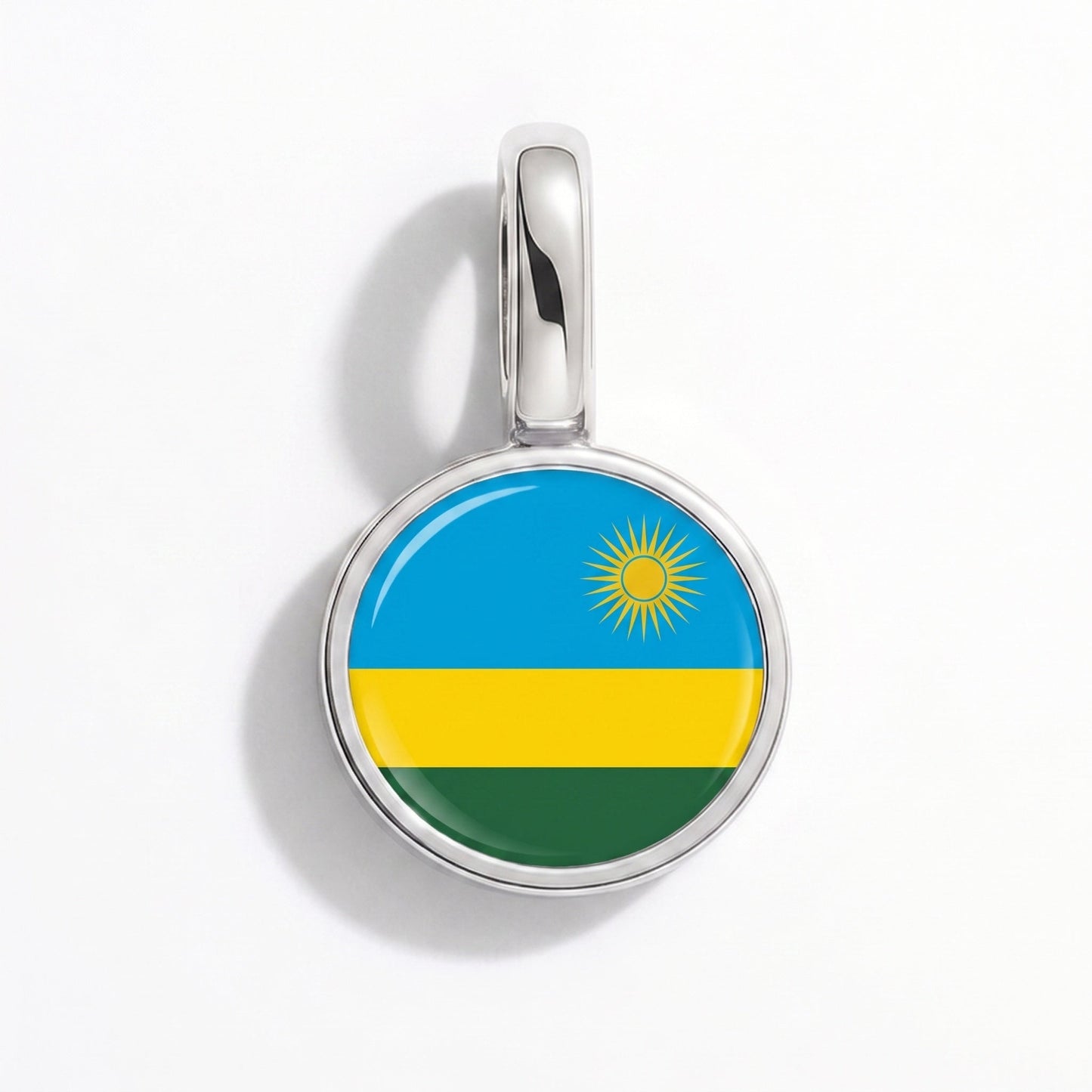 Flag charm Rwanda – rectangular silver