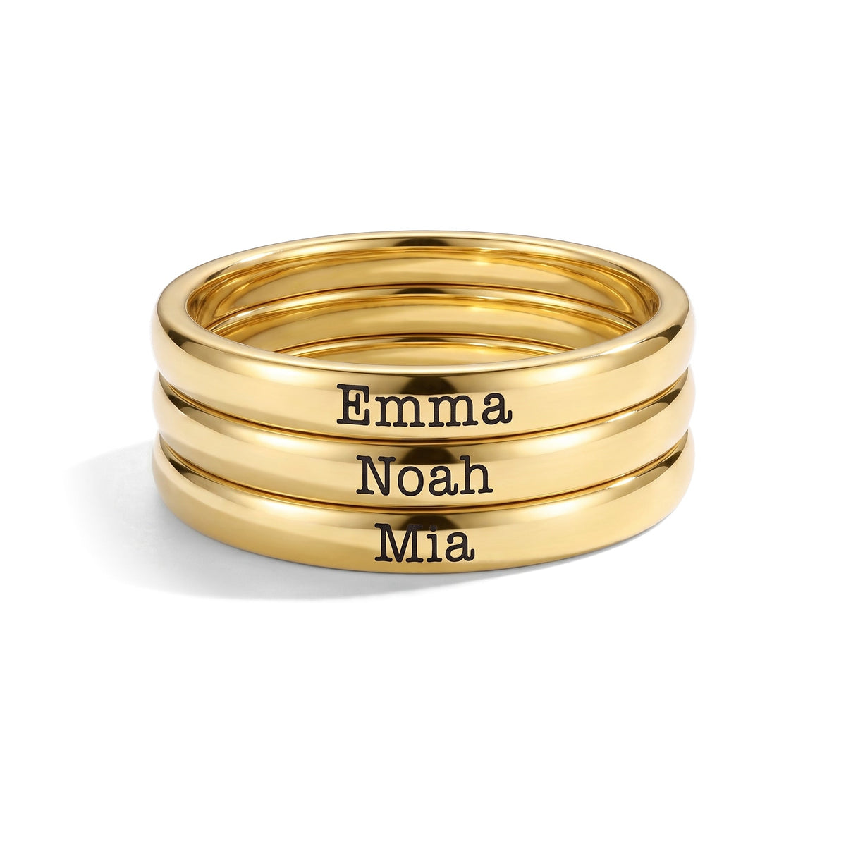 Tiny Stackable Name Ring – Gold – 3 rings stacked