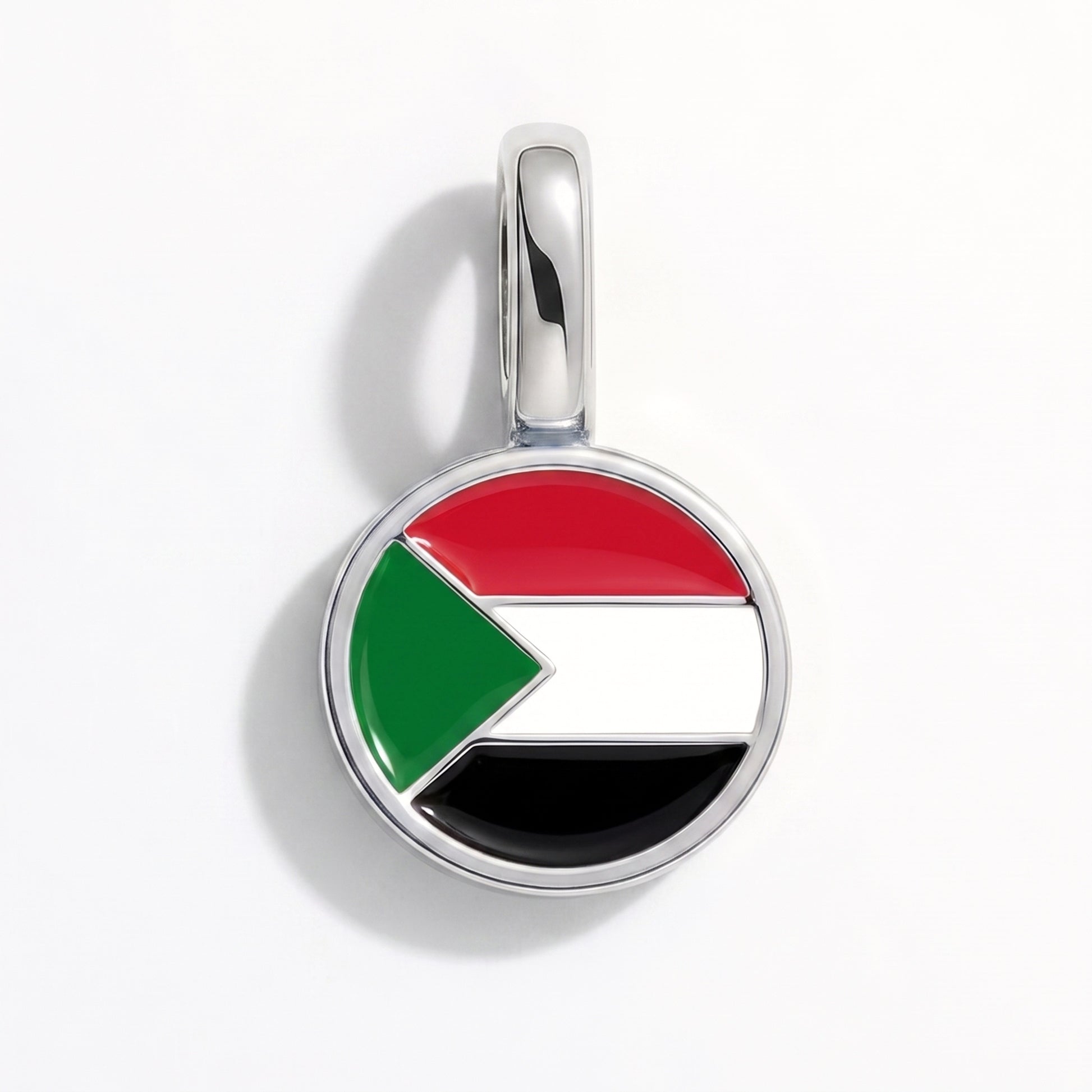 Flag charm Sudan – round silver