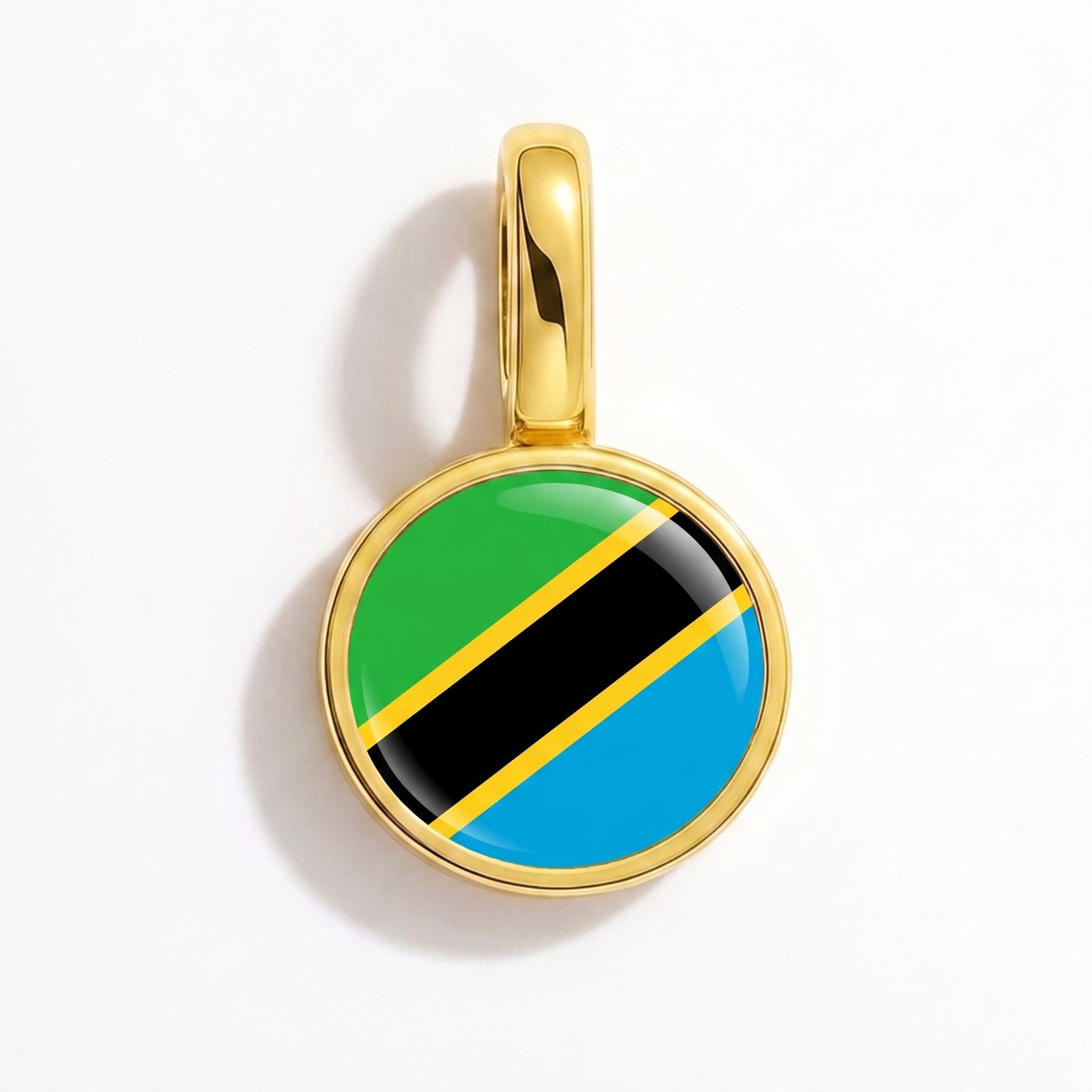 Flag charm Tanzania – round gold