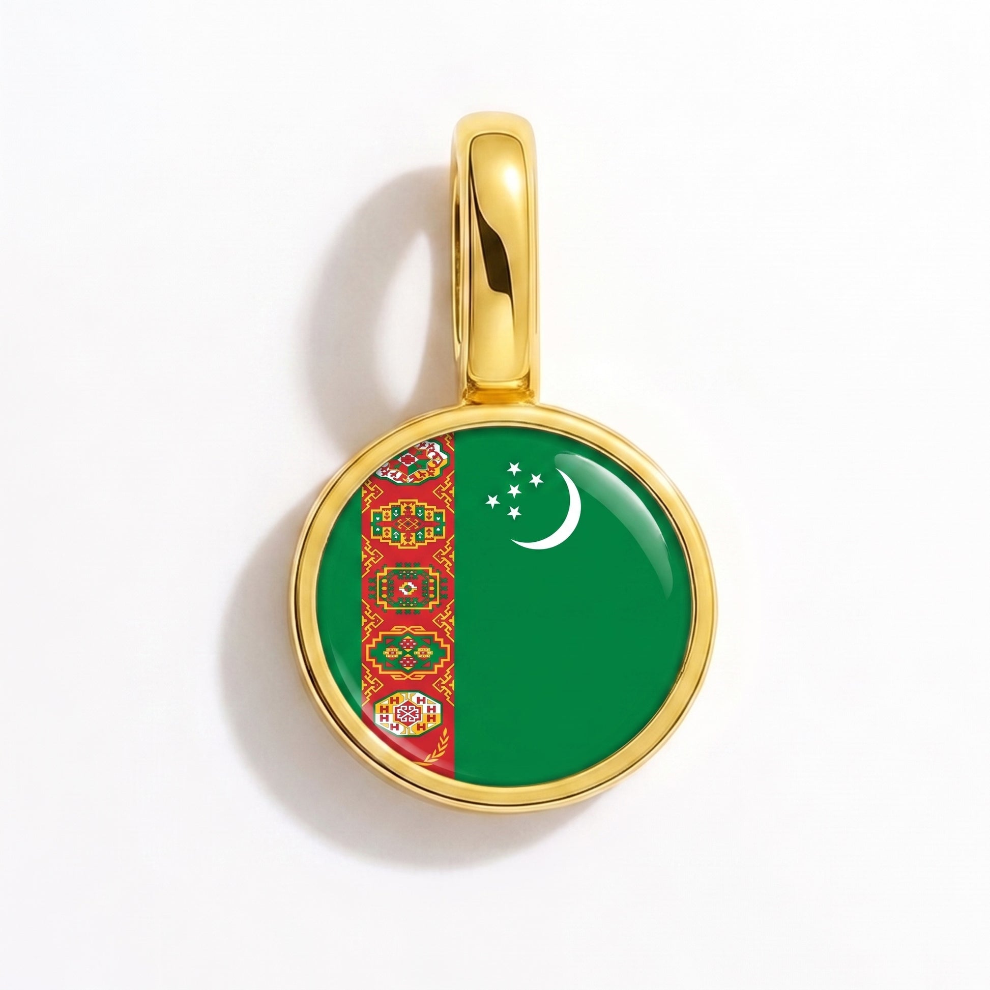 Flag charm Turkmenistan – round gold