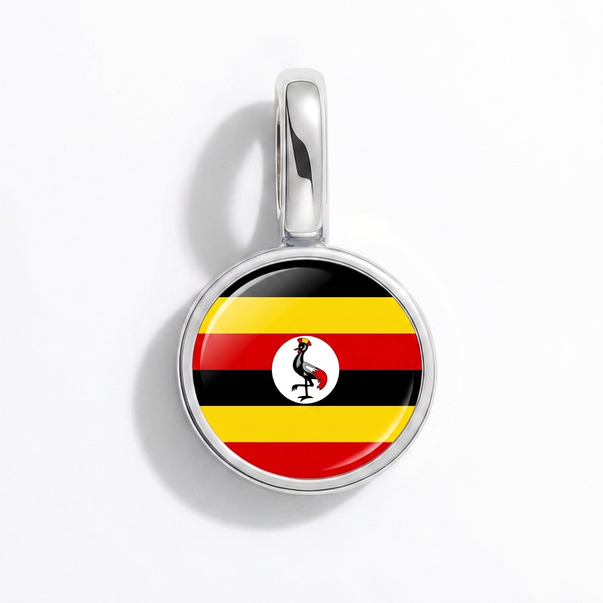 Flag charm Uganda – rectangular silver